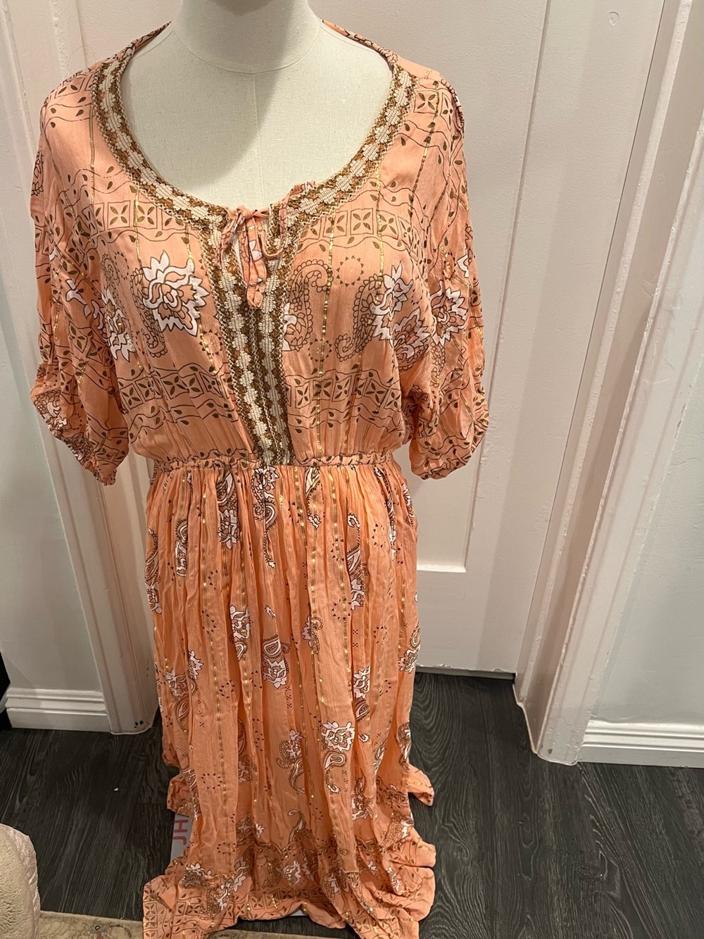 Peach Printed Boho Maxi Dress